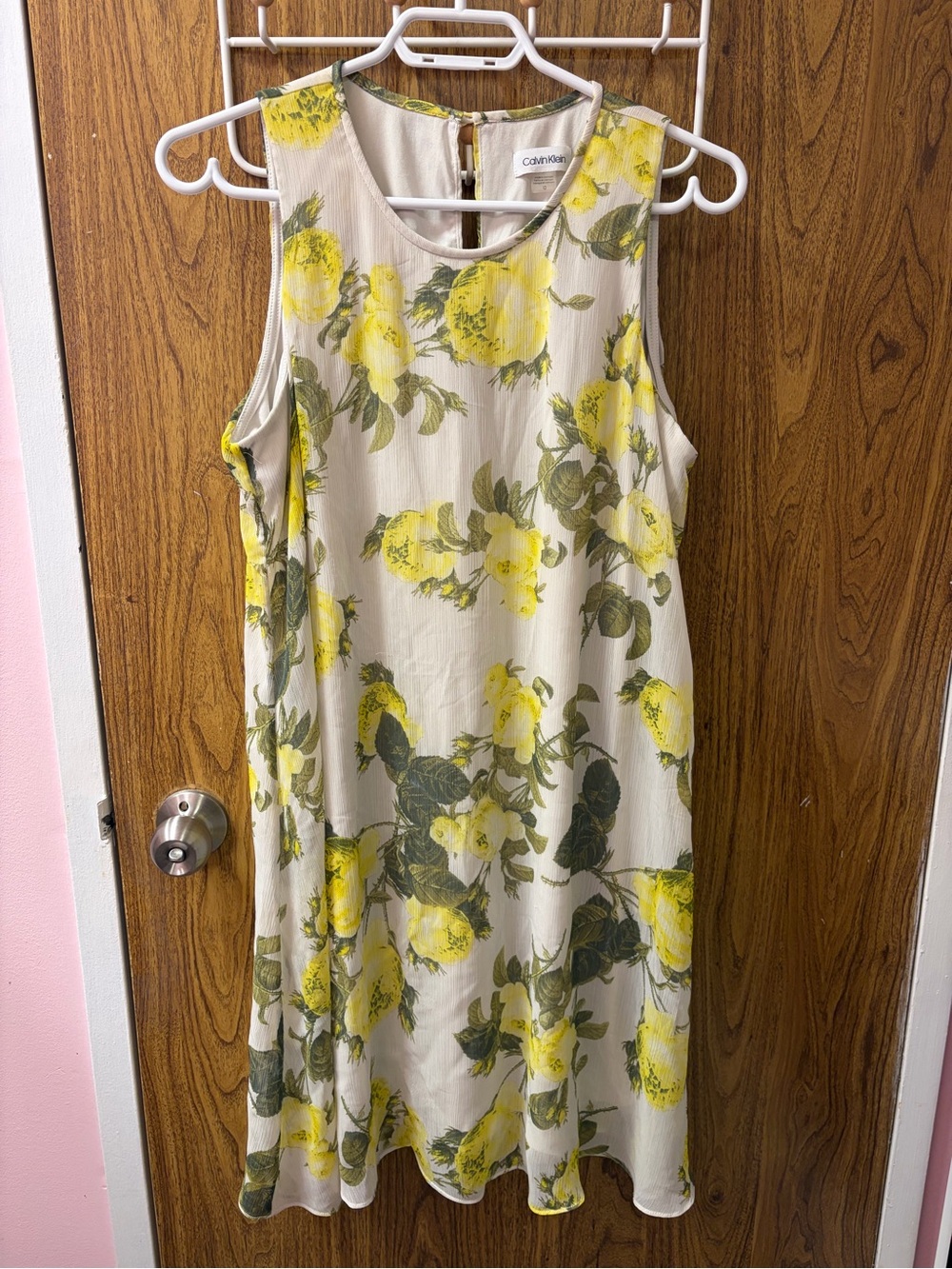 Calvin Klein Cream Shift Dress with Yellow Floral Print